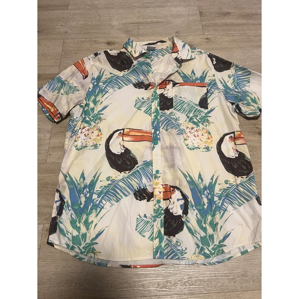Hurley Mens‎ Tropical Toucan Pineapple Short Sleeve Button Up XL Punk Blink 182